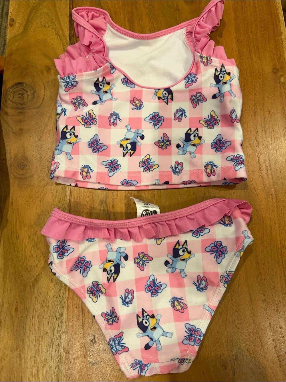 NWOT Bluey Pink Gingham Ruffle Two-Piece Swimsuit